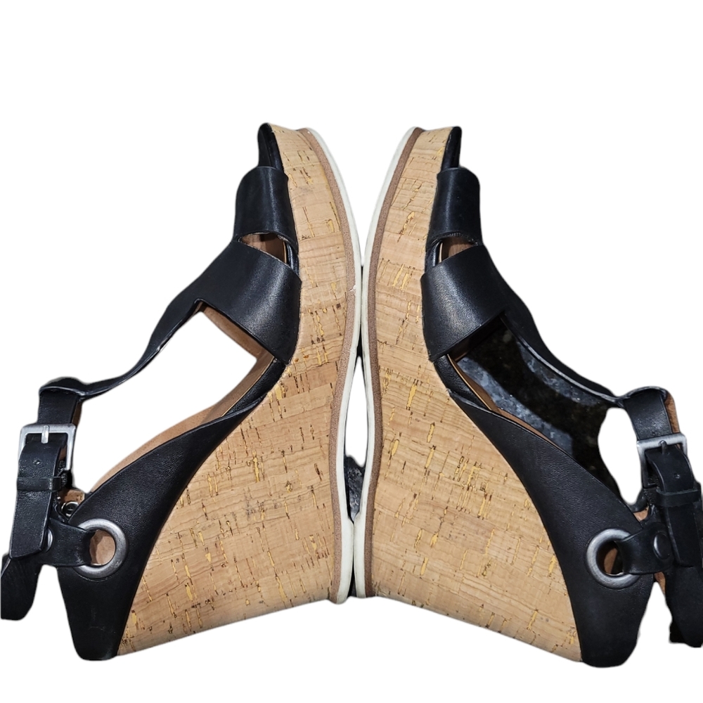 Susina Black Leather Wedge Sandals sz 7.5 - Picture 5 of 8